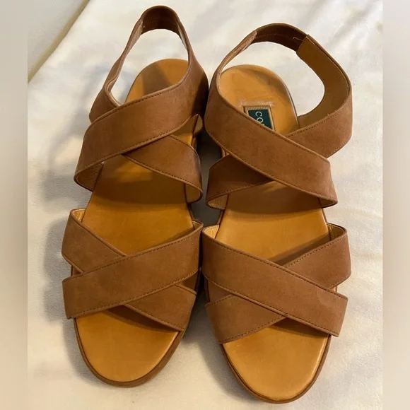 Women’s Cole Haan Criss Cross Tan Leather Suede Sandals size 9M - Picture 1 of 11